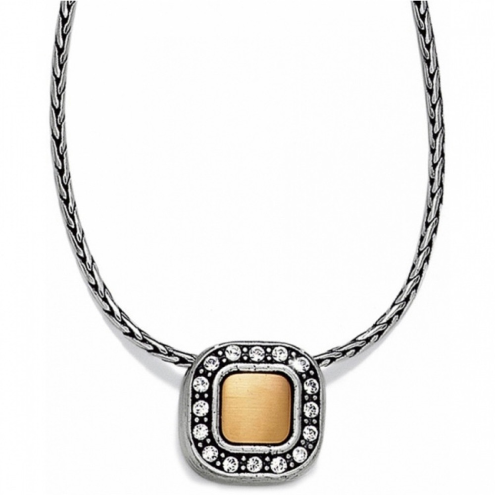 BRIGHTON Reversible Black & Gold, Silver Tone, Mini, Rhinestone Cube Necklace